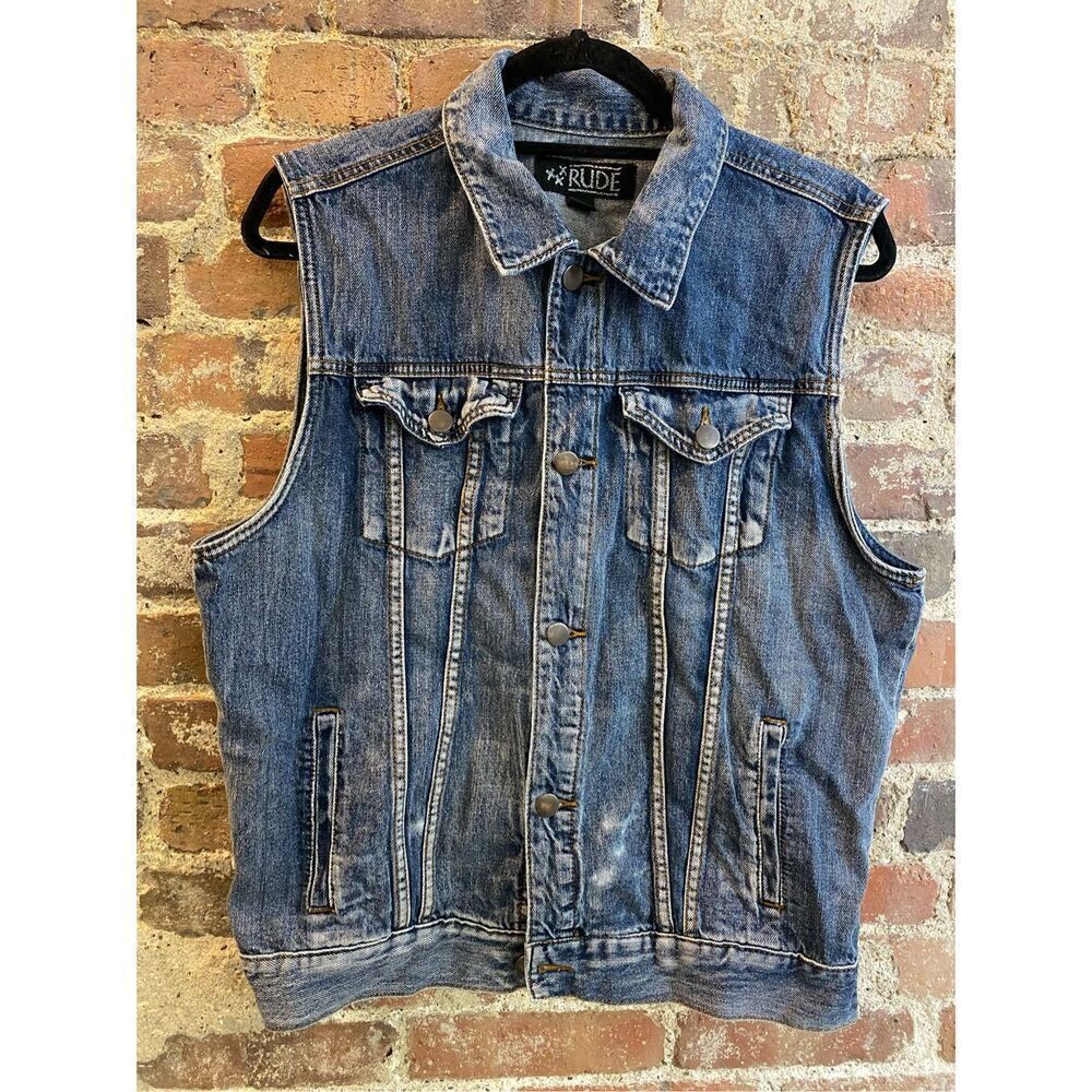Xxx RUDE Blue Jean Jacket Vest 100% Cotton Size Large